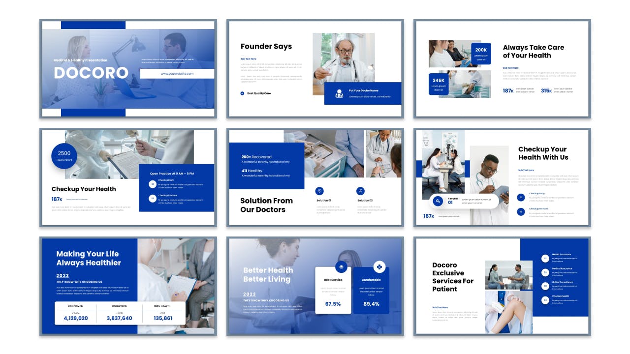 蓝色主题医疗医院PPT模板  Docoro &#8211; Medical Presentation PowerPoint Template