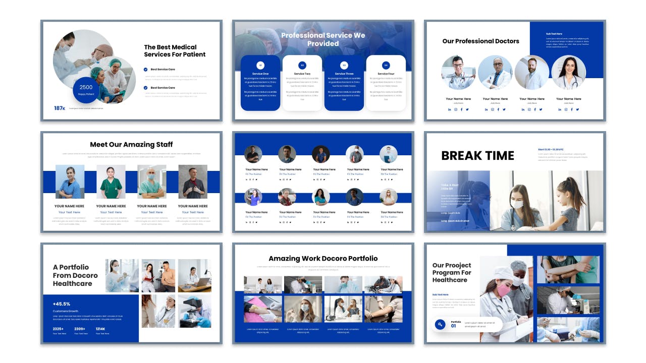 蓝色主题医疗医院PPT模板  Docoro &#8211; Medical Presentation PowerPoint Template