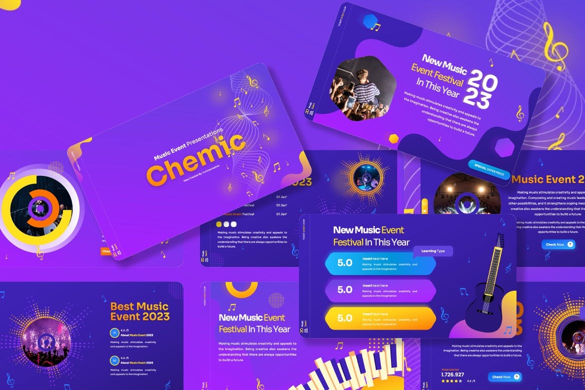 现场音乐活动PPT设计模板 Chemic &#8211; Music Event Powerpoint Template