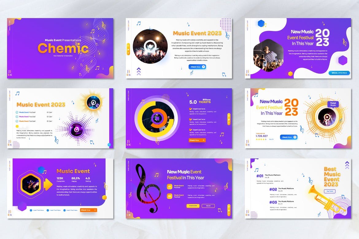 现场音乐活动PPT设计模板 Chemic &#8211; Music Event Powerpoint Template