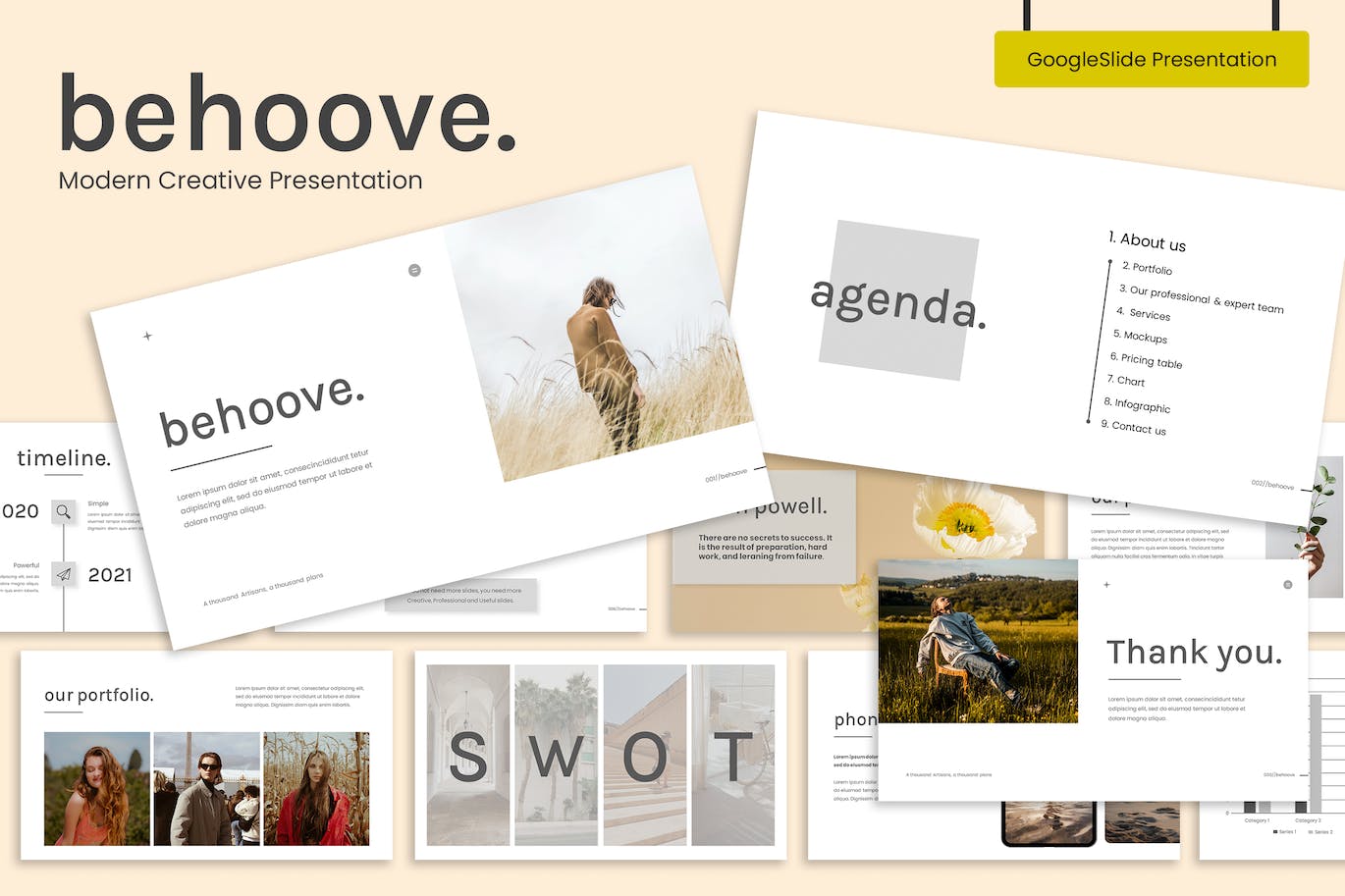 现代创意多用途谷歌幻灯片演示模板 Behoove &#8211; Modern Creative Presentation Template