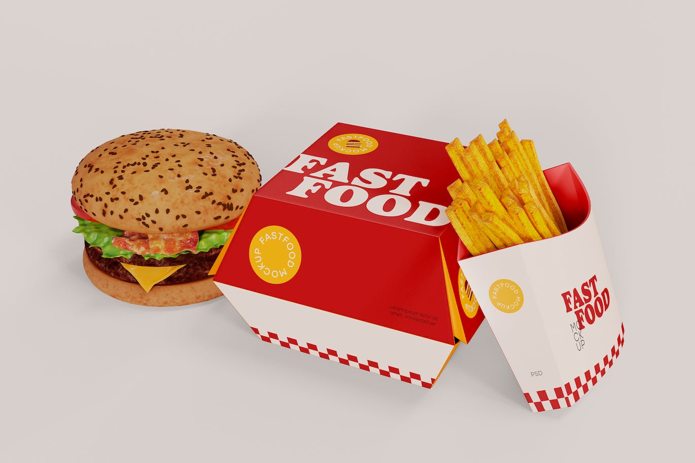 汉堡薯条食品包装设计样机图 Fast Food Mockup