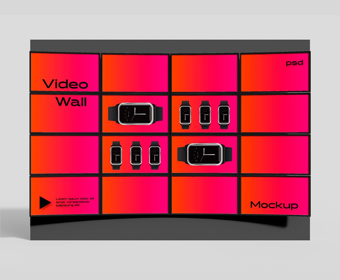 大型视频屏幕墙体样机 Video Wall Mockup