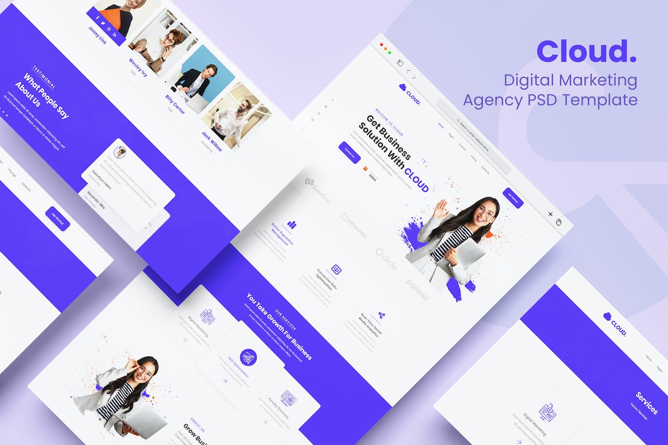 云服务数字营销机构网站设计PSD模板 Cloud &#8211; Digital Marketing Agency PSD Template