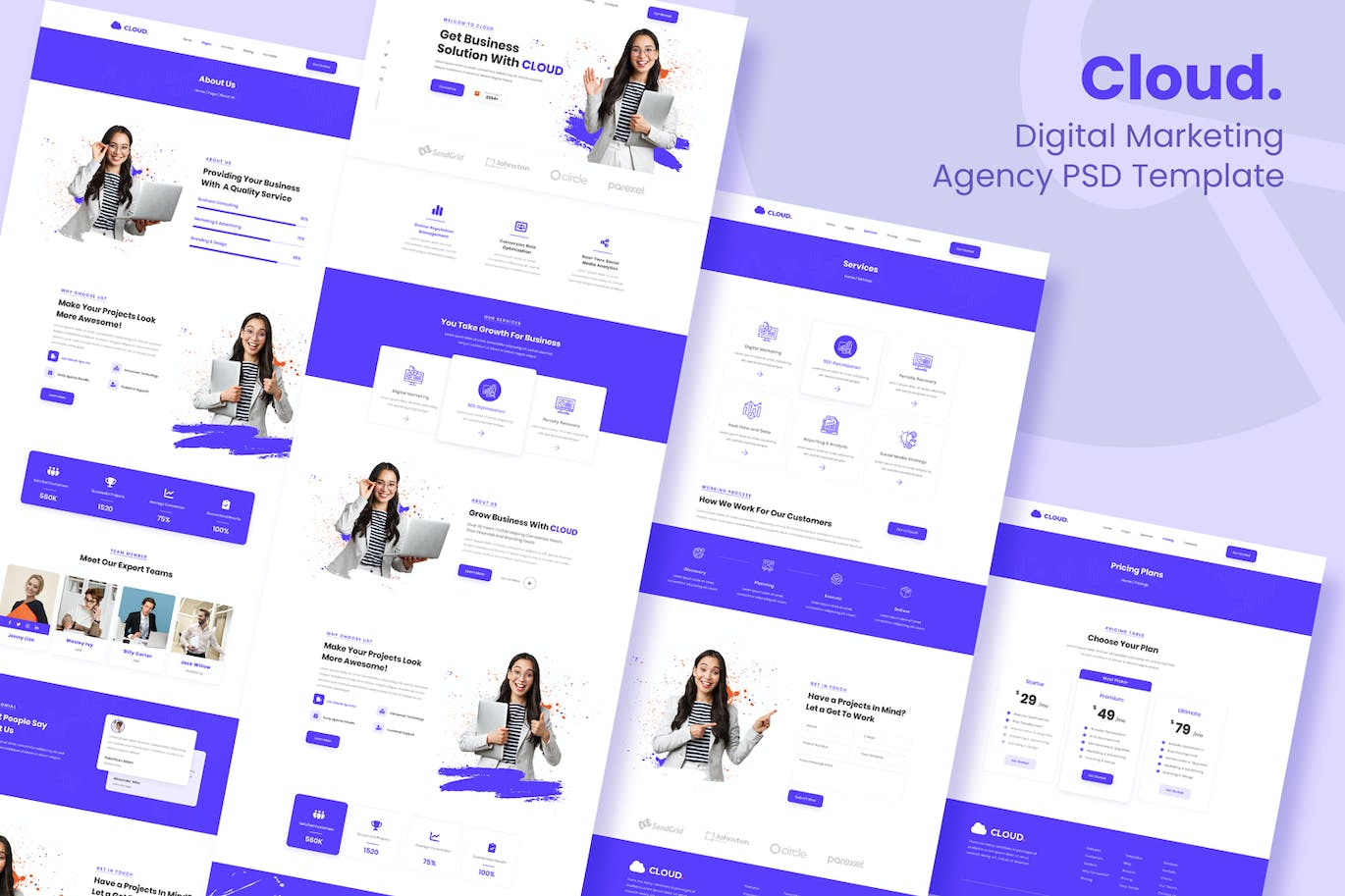 云服务数字营销机构网站设计PSD模板 Cloud &#8211; Digital Marketing Agency PSD Template