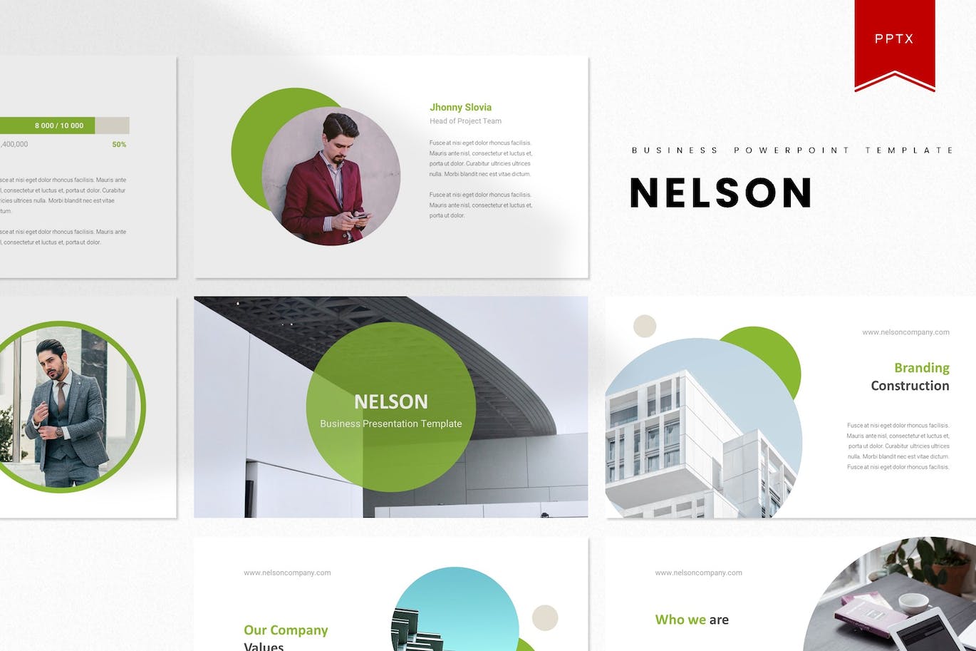 圆形形状企业办公适用PPT幻灯片模板  Nelson Powerpoint Template