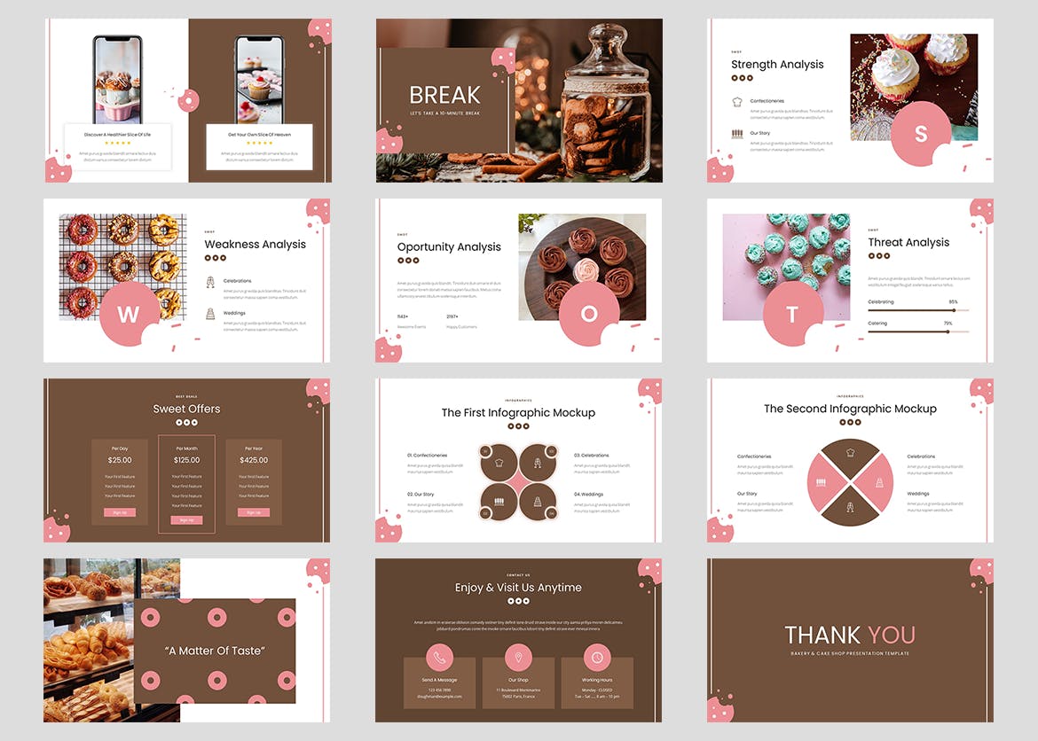 面包店和蛋糕店谷歌幻灯片创意模板  Oatkies &#8211; Bakery Cake Shop Google Slides Template