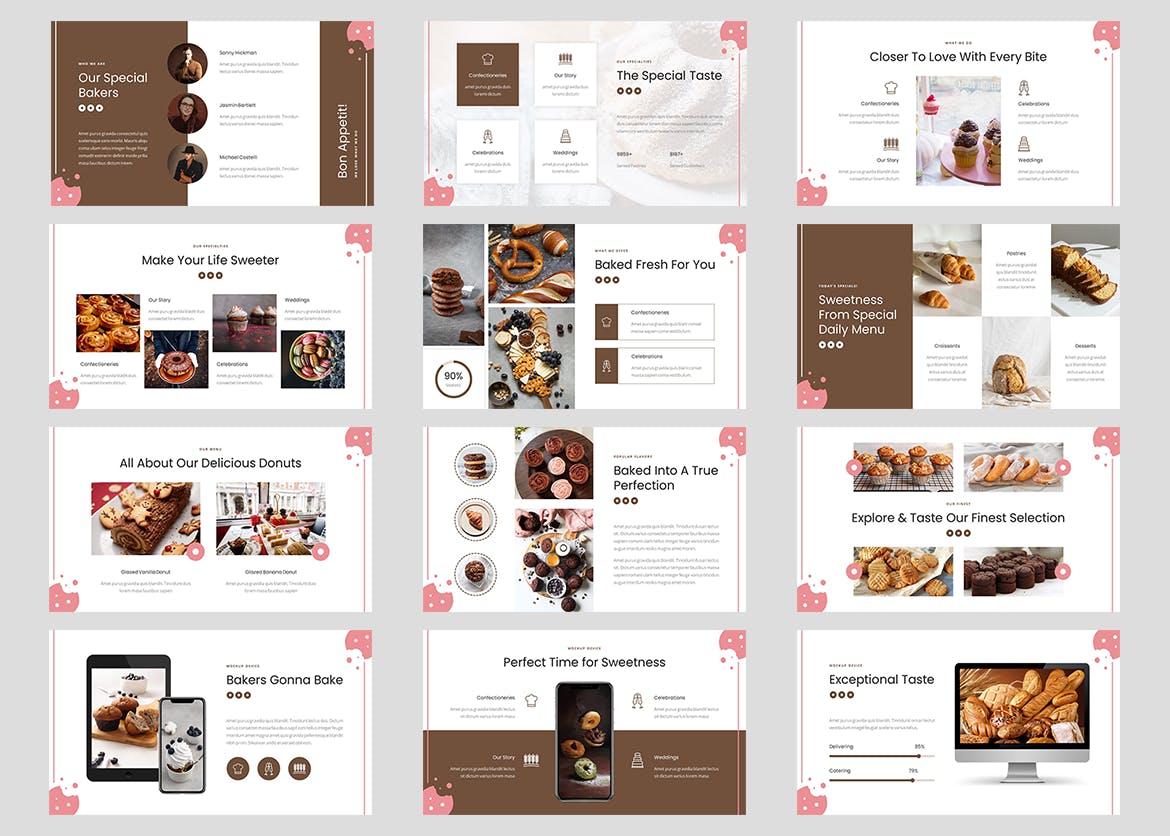 面包店和蛋糕店谷歌幻灯片创意模板  Oatkies &#8211; Bakery Cake Shop Google Slides Template