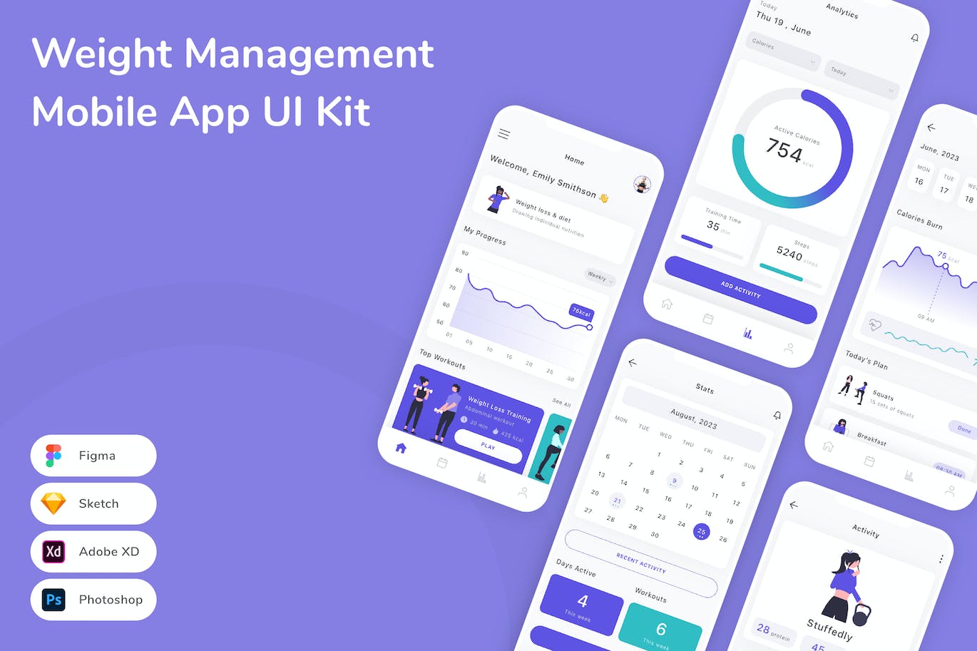 体重管理移动应用UI套件 Weight Management Mobile App UI Kit