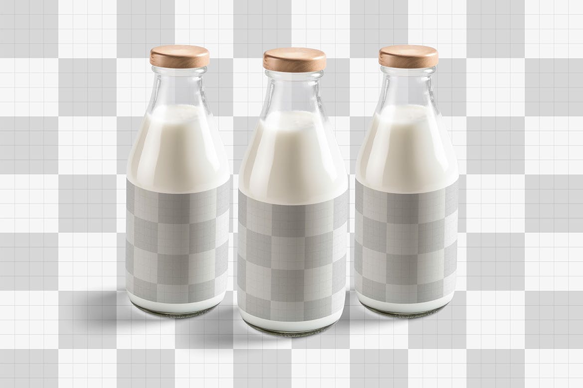 牛奶瓶玻璃瓶包装样机 Milk Bottle Mockup