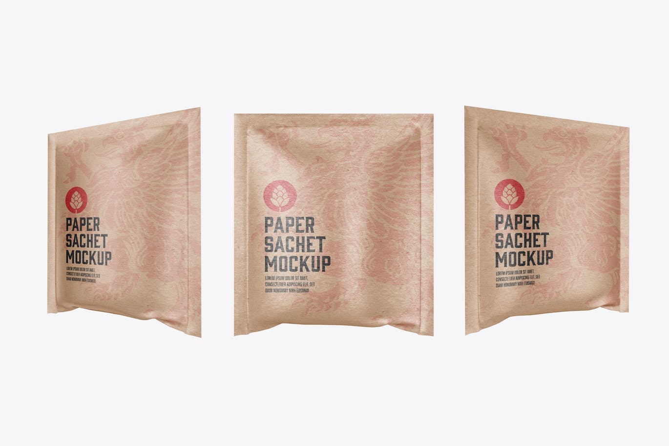 3个牛皮纸袋包装设计样机图psd模板 Set 3 Kraft paper Sachet Mockup