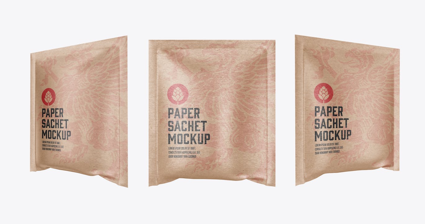 3个牛皮纸袋包装设计样机图psd模板 Set 3 Kraft paper Sachet Mockup