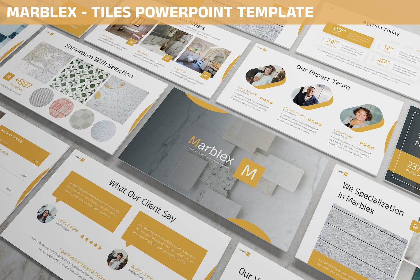 瓷砖大理石主题Powerpoint幻灯片模板  Marblex &#8211; Tiles Powerpoint Template