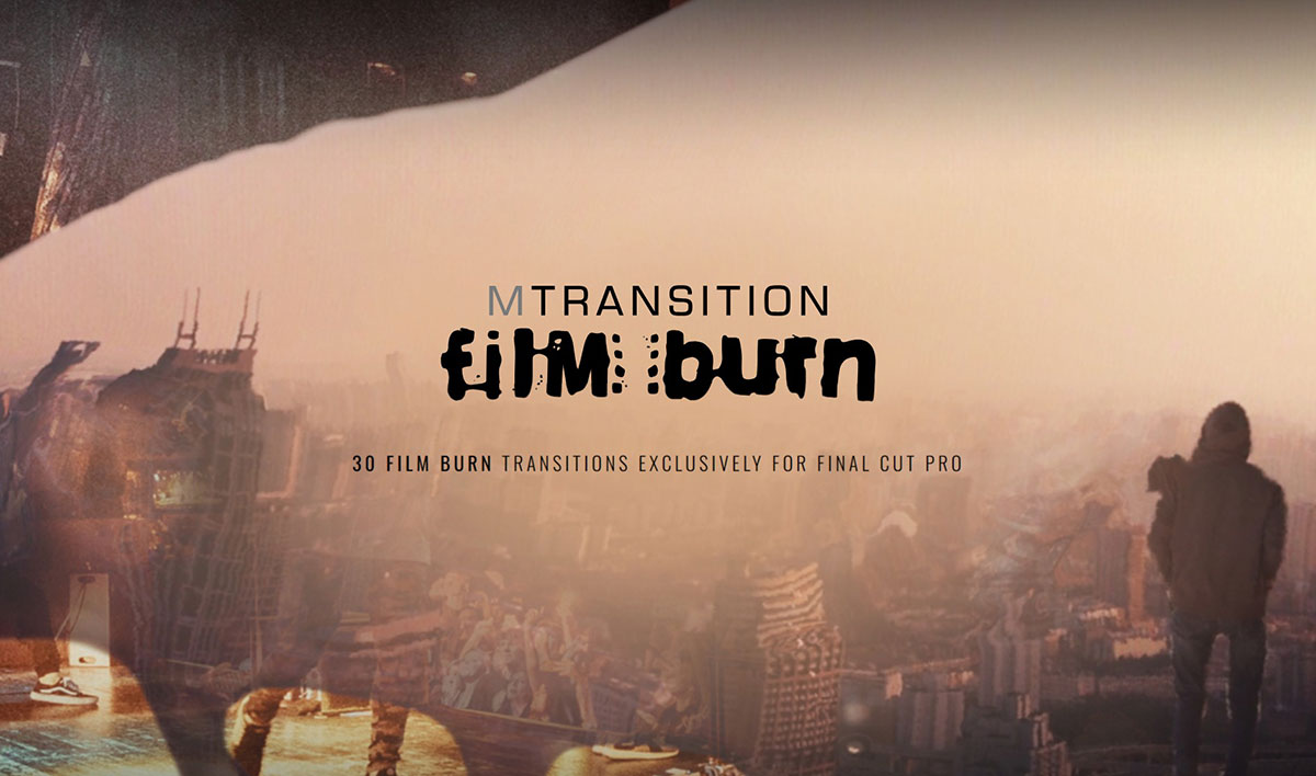 FCPX插件：30种电影胶片灼烧溶解失真遮罩转场预设 motionVFX – mTransitions Film Burn（9228） -