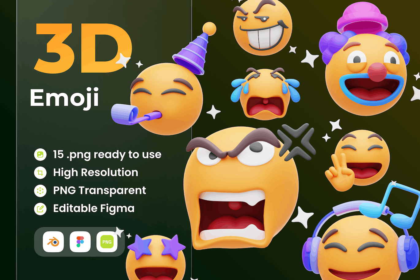 圆脸表情符号3D插画 Emoji 3D Illustration