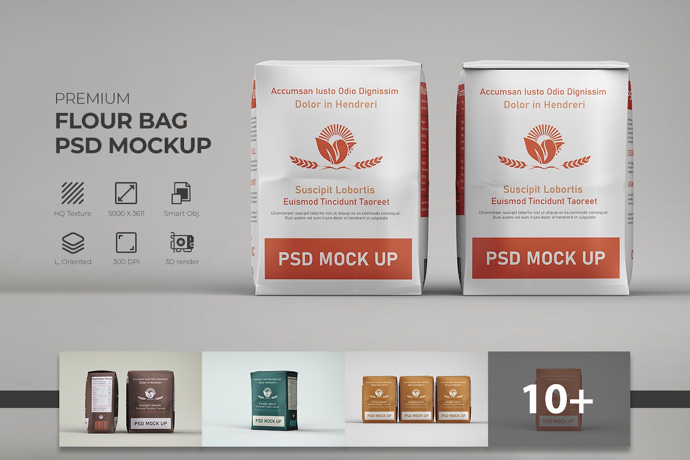 面粉袋包装设计PSD样机 Flour Bag Packaging Mockup