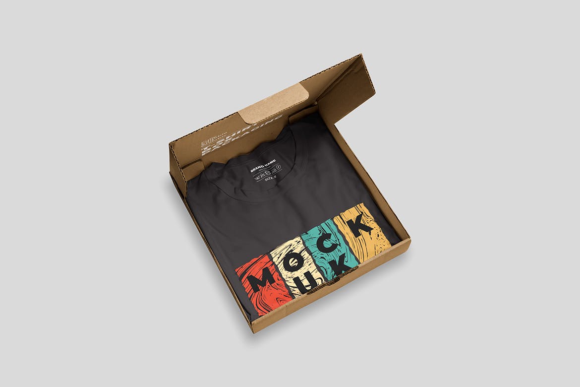 纸盒折叠定制T恤样机 T-Shirt Box Packaging Mockup