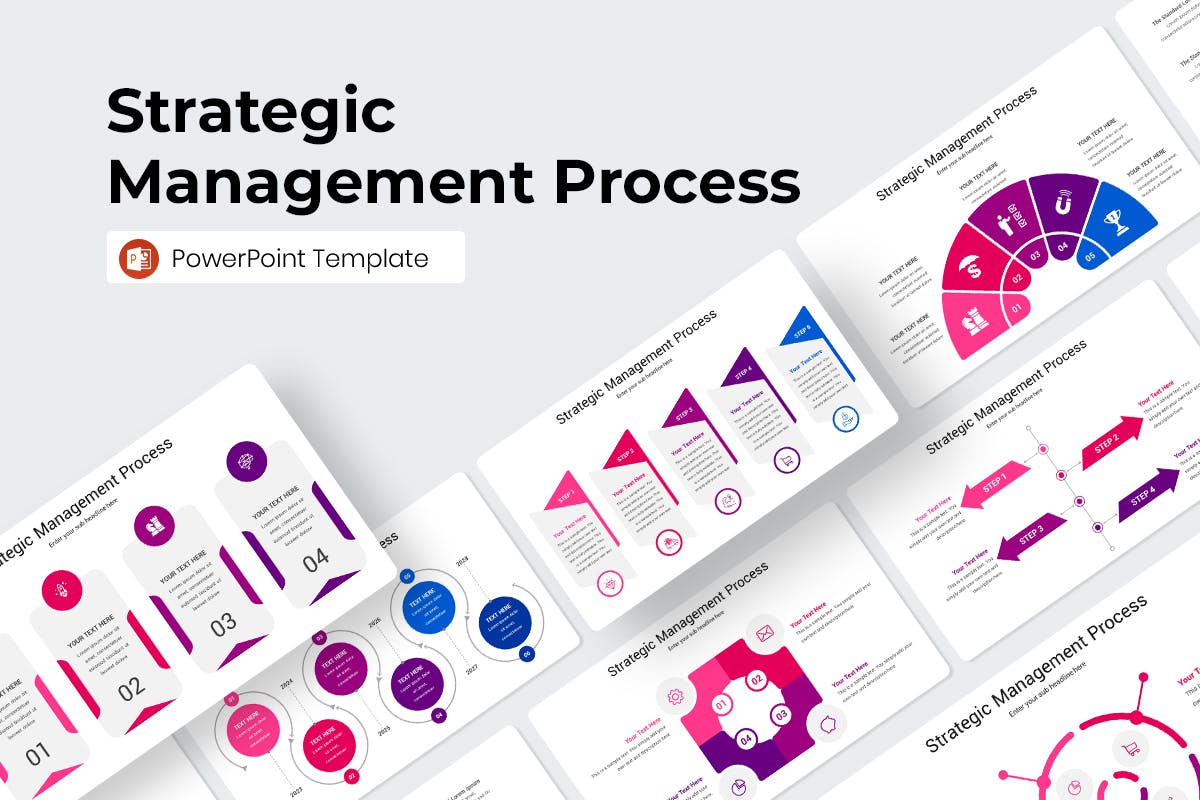 战略管理流程图表PowerPoint模板 Strategic Management Process PowerPoint Template