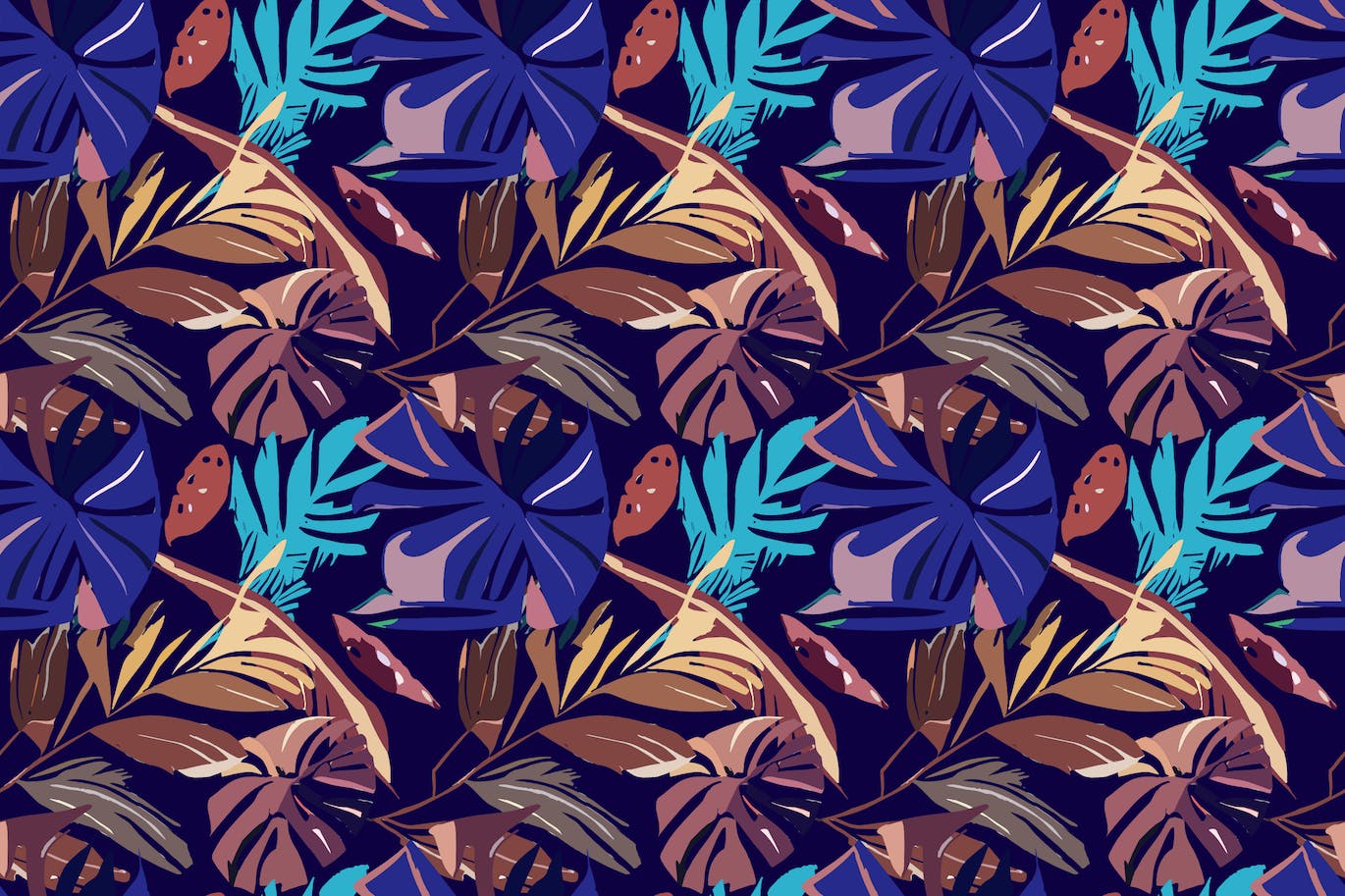 异国情调元素抽象时尚丛林叶子图案 Abstract Trendy Exotic Jungle Plants Pattern