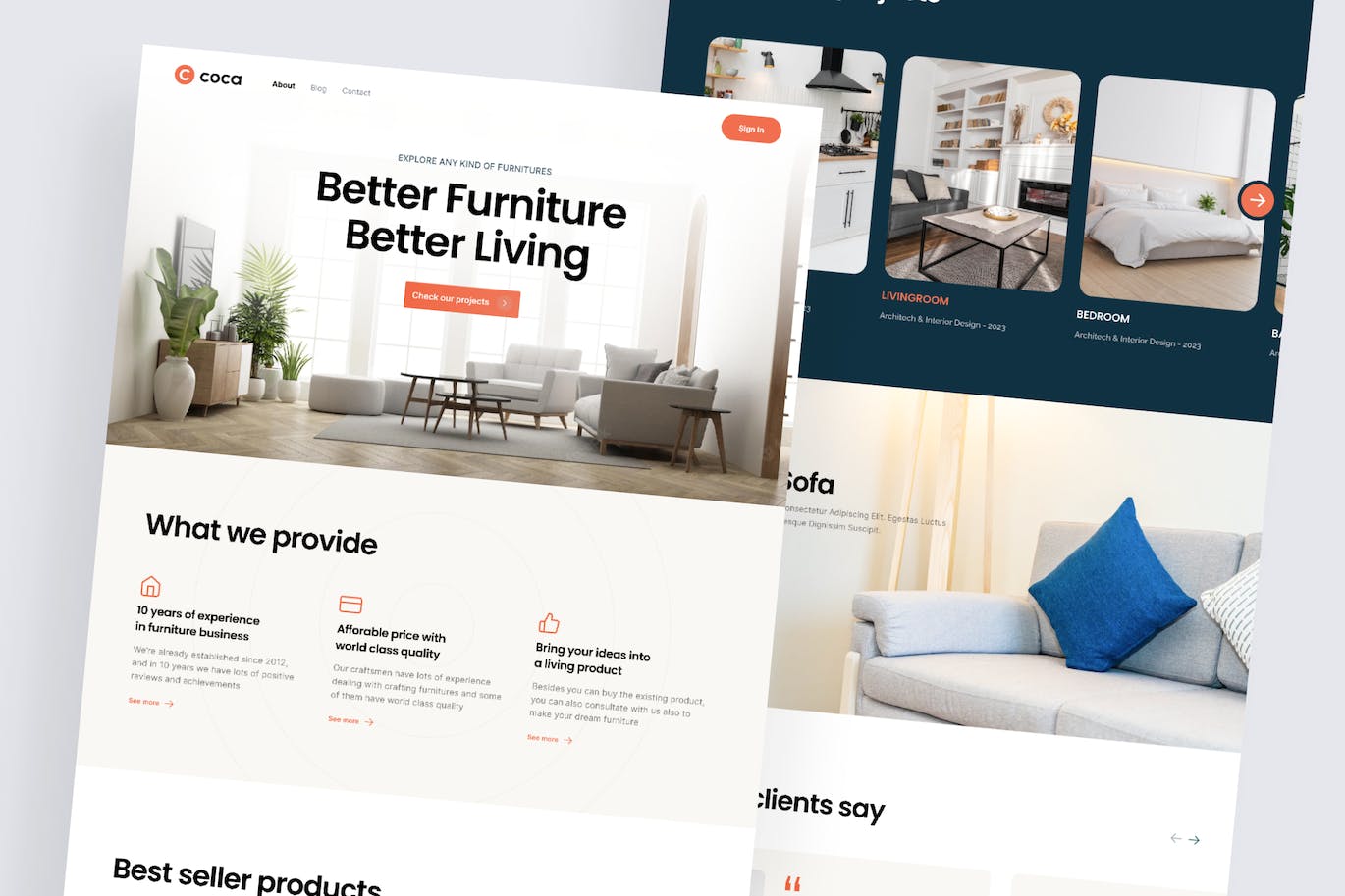 家具电商网站着陆页UI模板 Coca &#8211; Furniture Shop Landing Page