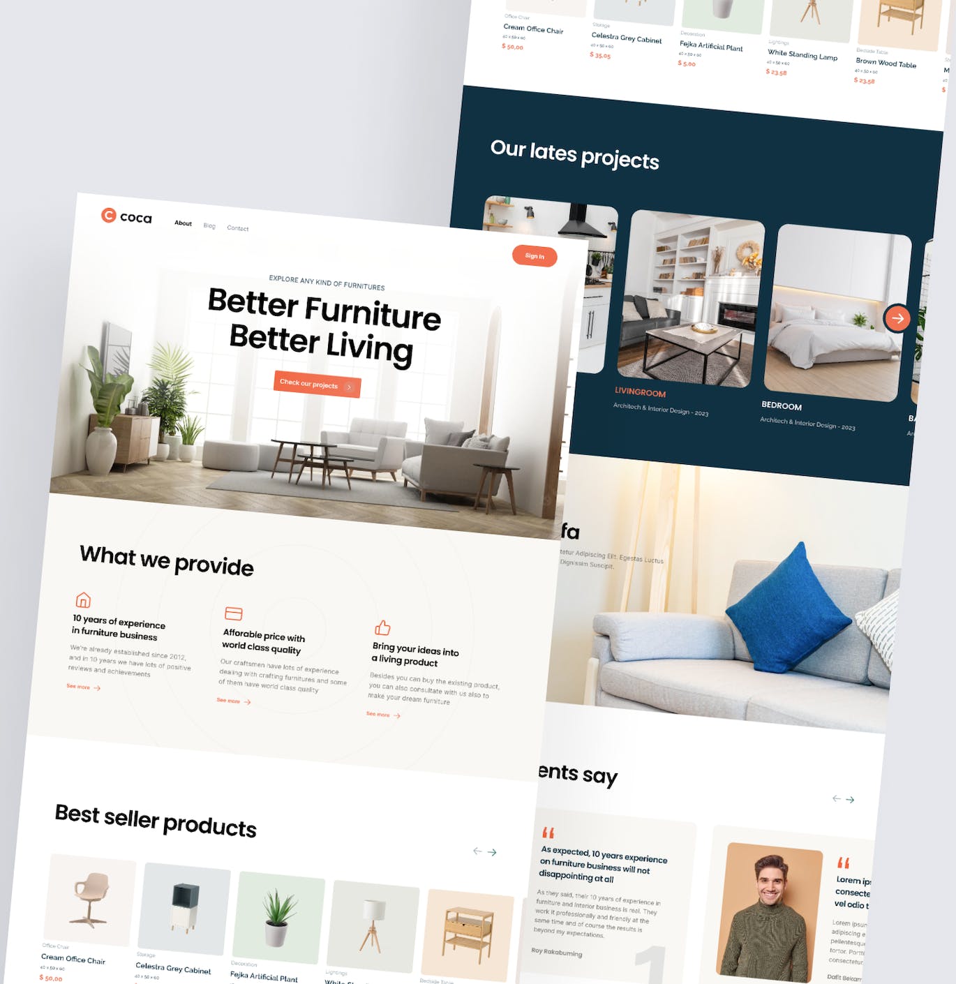 家具电商网站着陆页UI模板 Coca &#8211; Furniture Shop Landing Page