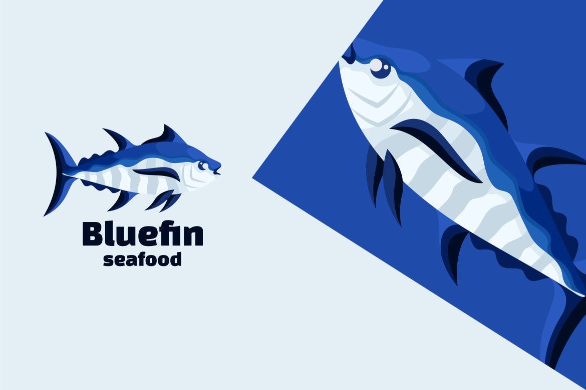 蓝鳍金枪鱼Logo标志模板 Bluefin Tuna Fish Logo Template