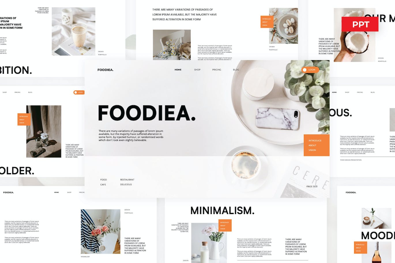 美食文化探索PPT幻灯片模板素材 Foodiea &#8211; Food Minimalist Powerpoint