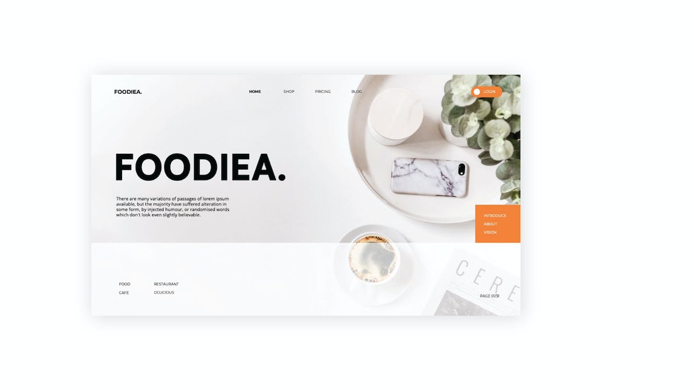 美食文化探索PPT幻灯片模板素材 Foodiea &#8211; Food Minimalist Powerpoint