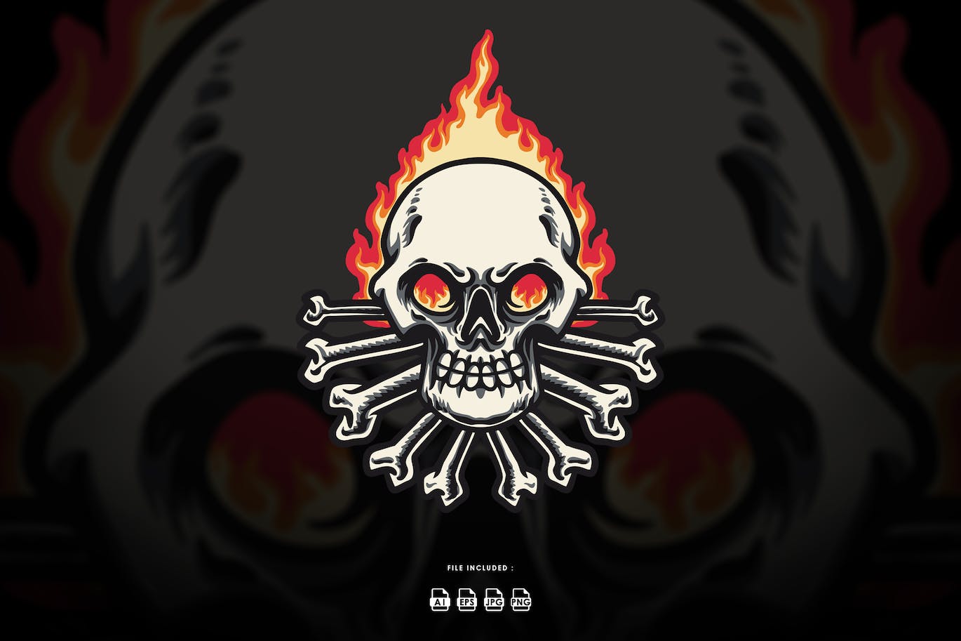 火焰骷髅矢量Logo设计模板 Skull Bone Fire