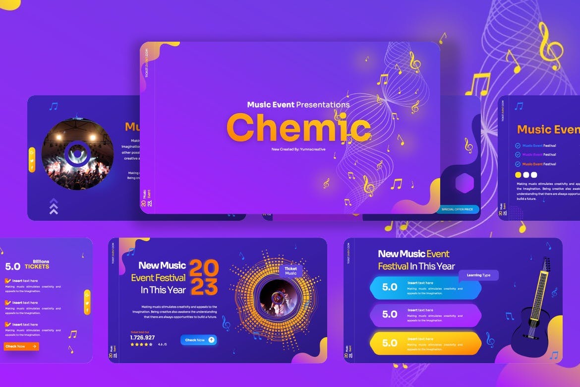 现场音乐活动Keynote模板下载 Chemic &#8211; Music Event Keynote Template