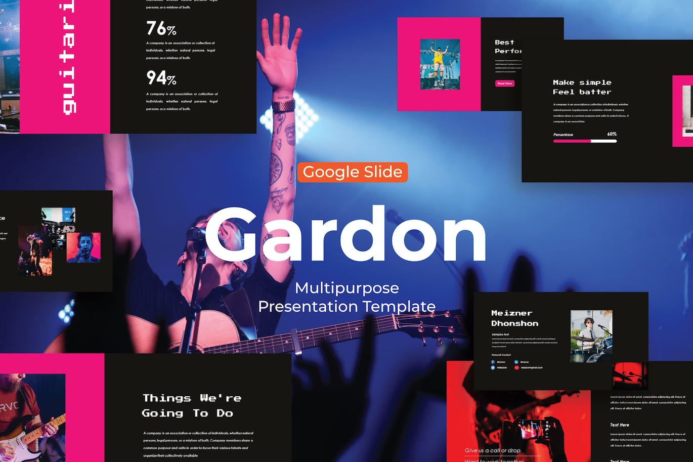 音乐演出演唱会谷歌幻灯片模板 Gardon &#8211; Google Slide Template