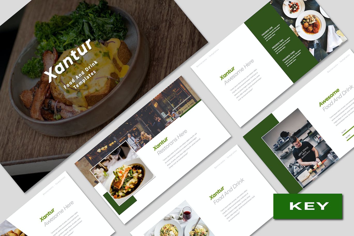 食品和饮料产品展示Keynote幻灯片设计模板 Xantur Food And Drink Keynote Templates