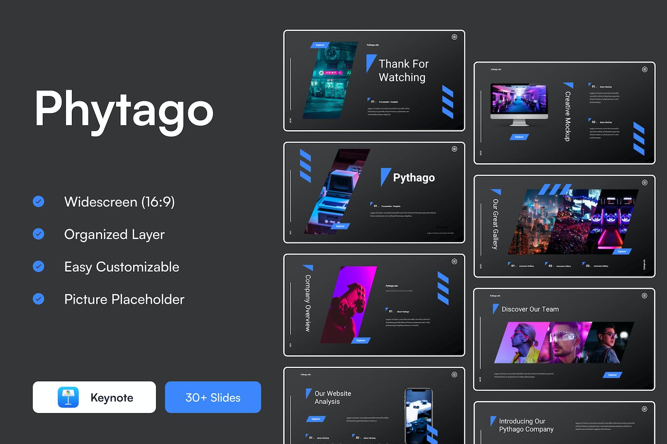 暗黑电竞游戏Keynote幻灯片创意模板 Pythago &#8211; Modern Dark Theme Keynote