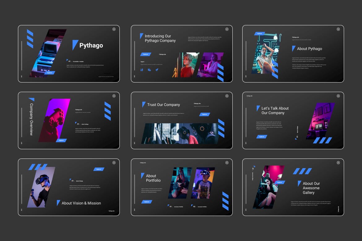暗黑电竞游戏Keynote幻灯片创意模板 Pythago &#8211; Modern Dark Theme Keynote