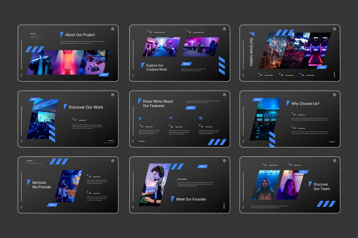 暗黑电竞游戏Keynote幻灯片创意模板 Pythago &#8211; Modern Dark Theme Keynote
