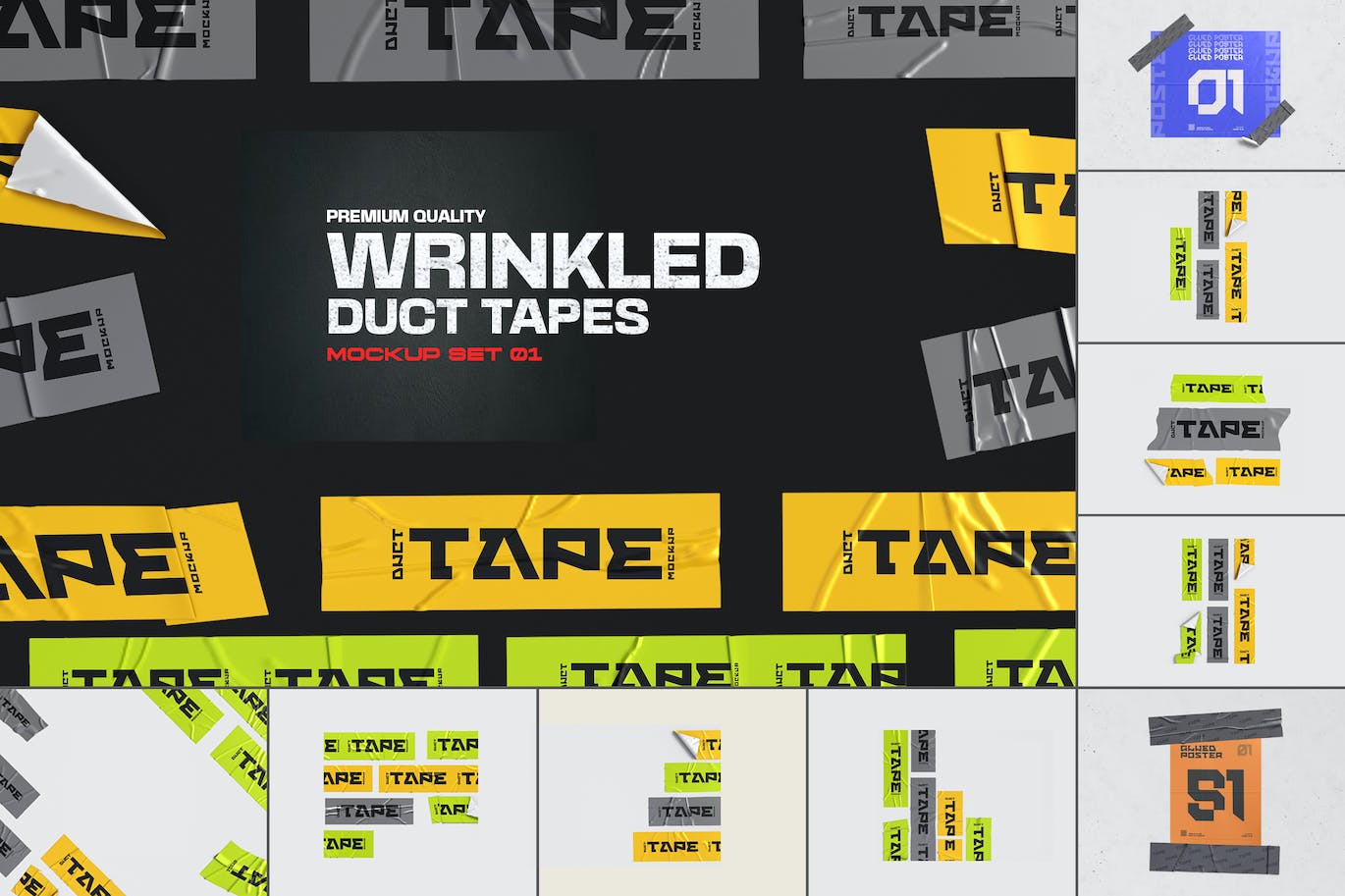 高品质皱纹胶带胶布样机套装 Adhesive Duct Tape Mockups