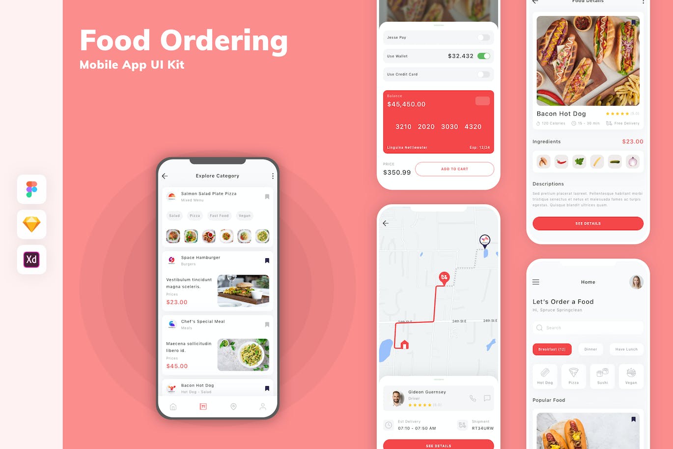 食品订购App界面设计UI模板套件 Food Ordering Mobile App UI Kit