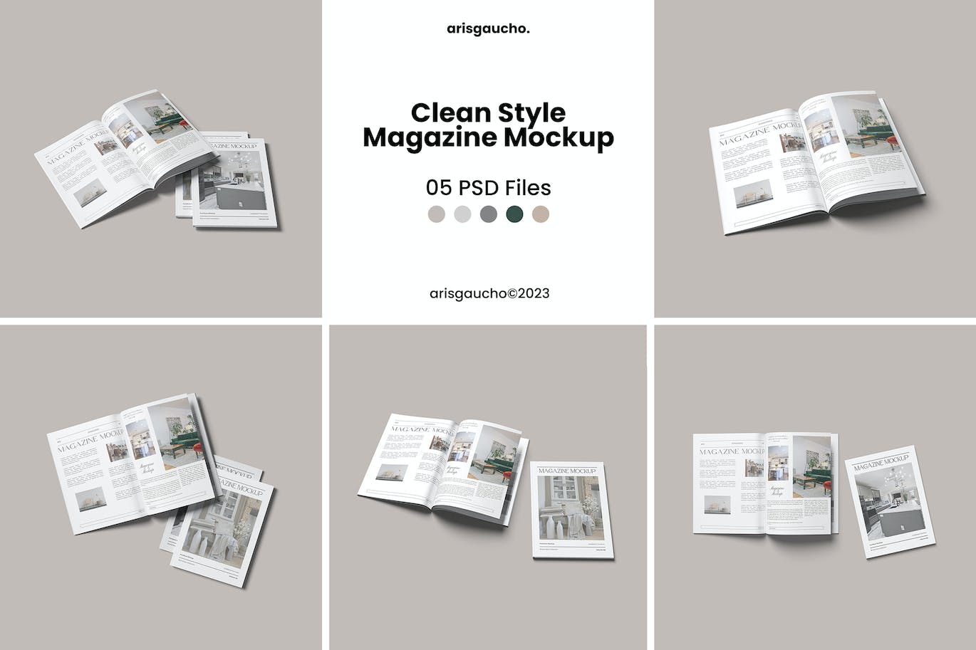 简洁风格的杂志设计展示样机模板 Clean Style Magazine Mockup