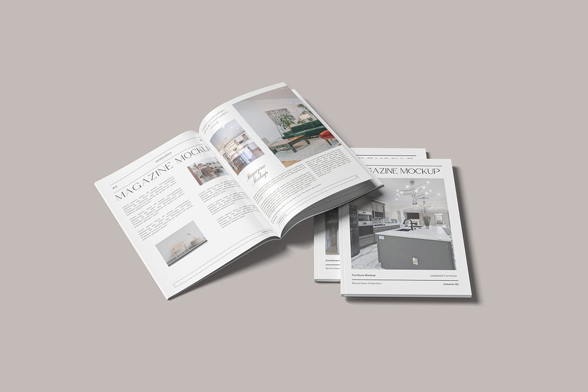 简洁风格的杂志设计展示样机模板 Clean Style Magazine Mockup