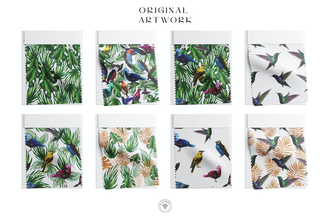 热带鸟类水彩图案 Tropical Birds Watercolor Patterns