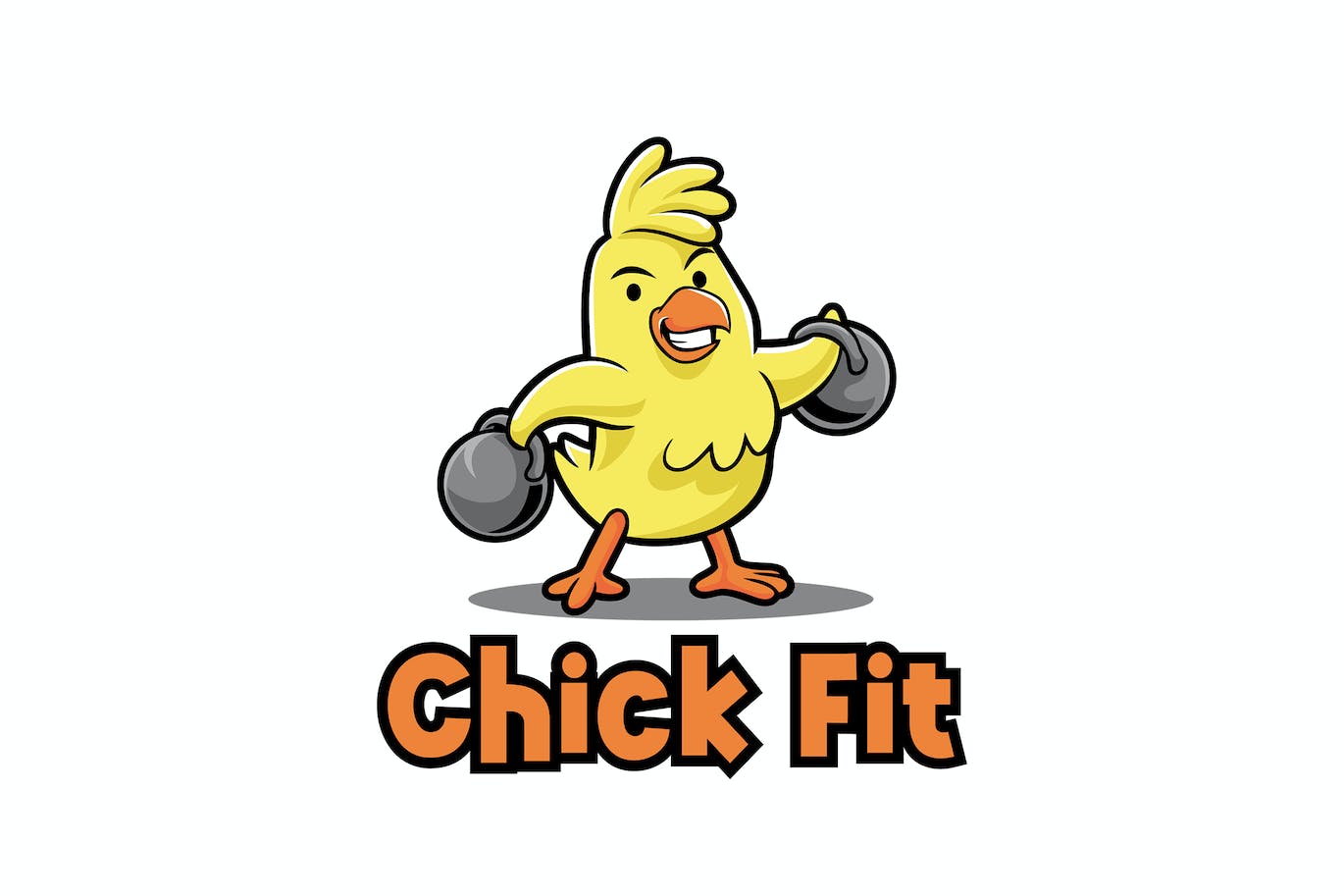 健身鸡卡通吉祥物Logo标志模板 Chick  Fit Cartoon Logo Mascot