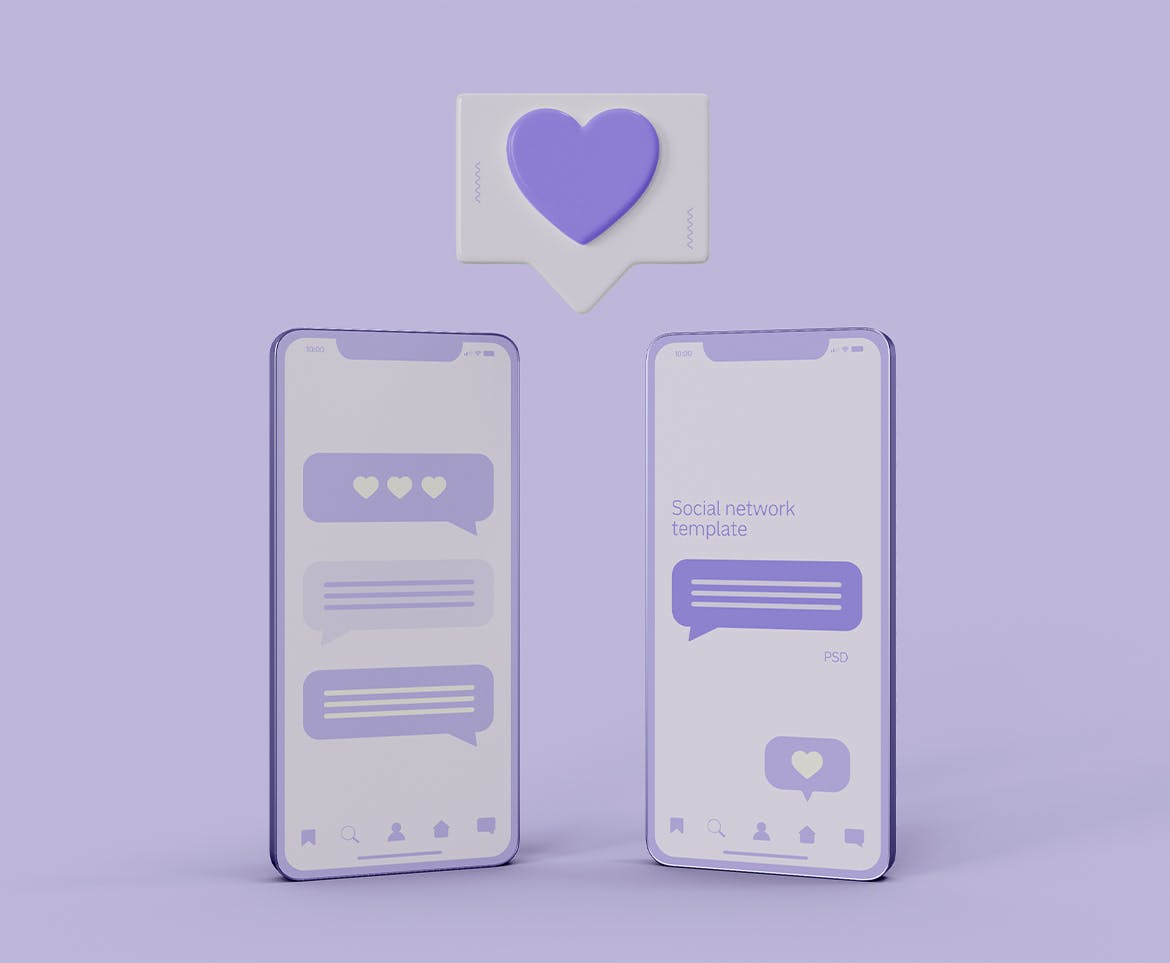 通知气泡智能手机屏幕展示样机模板 Smartphone with Notification Bubbles Mockup