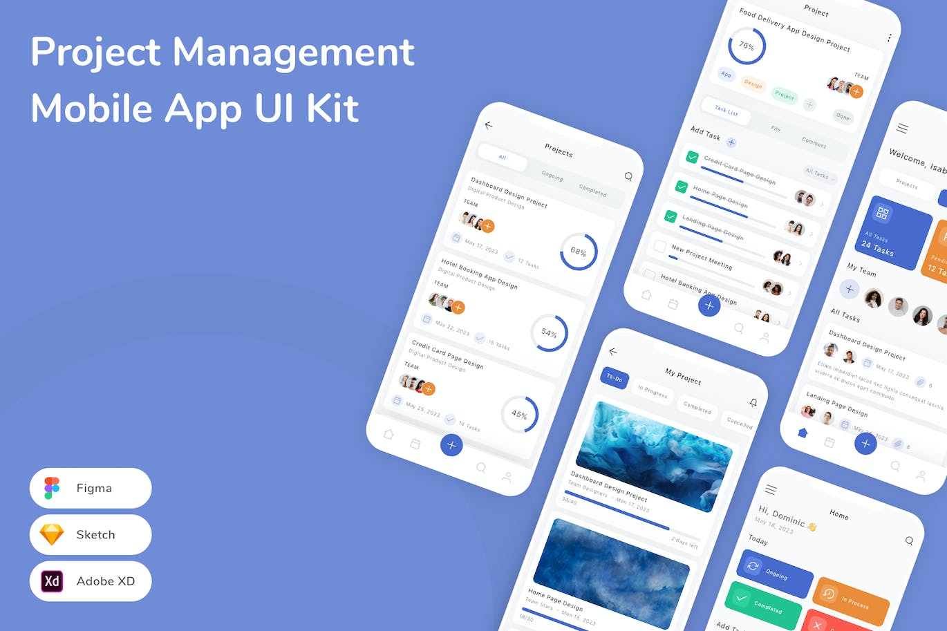 项目管理App界面设计UI模板套件 Project Management Mobile App UI Kit