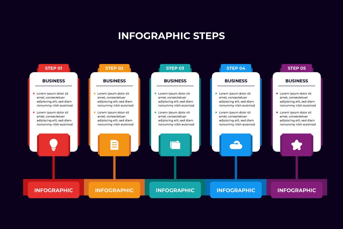 多彩风格商业信息步骤图表模板 Business Infographic Steps in Colorful Style