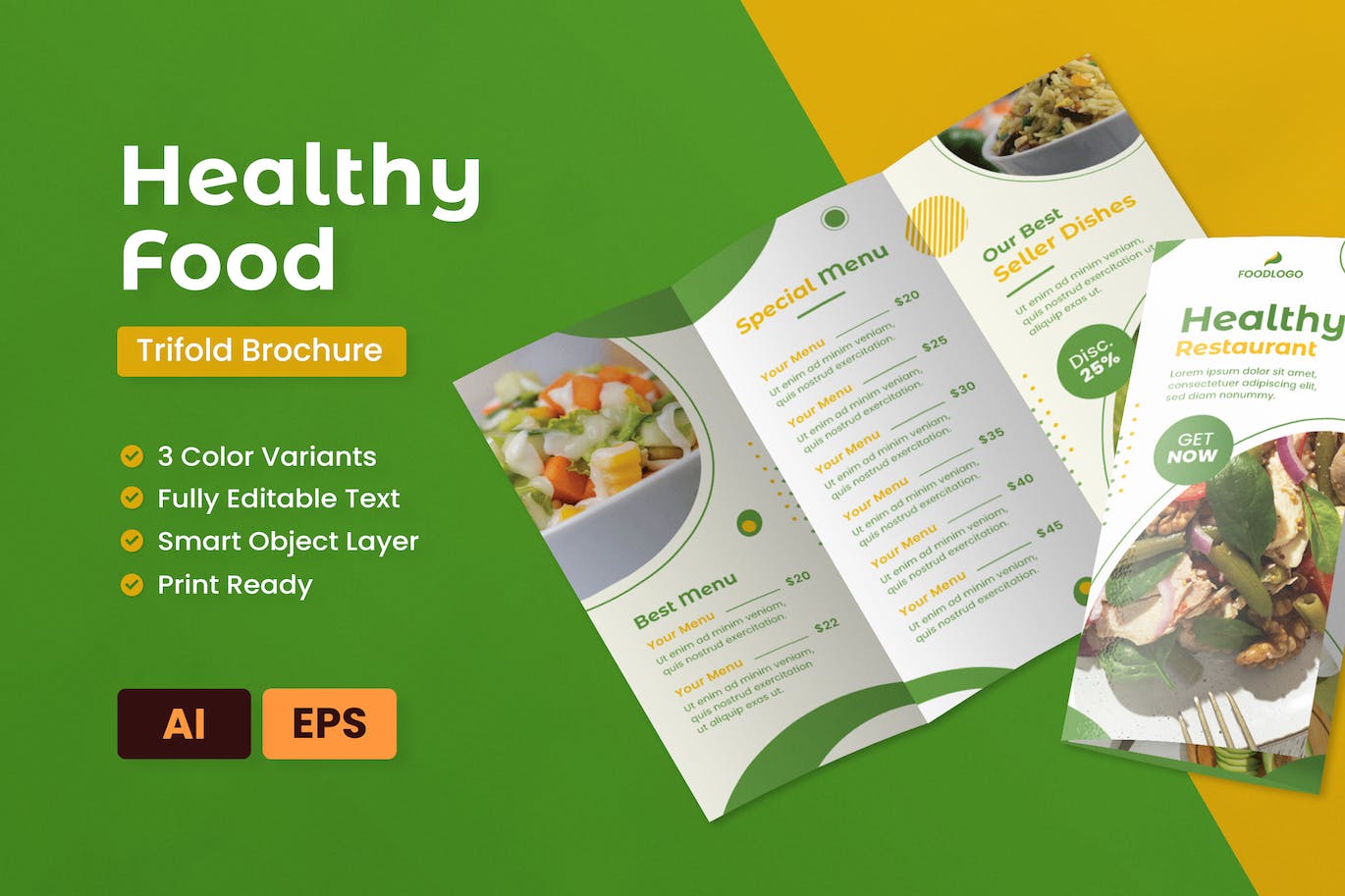 宠物护理宣传册模板 Healthy Food Brochure Template