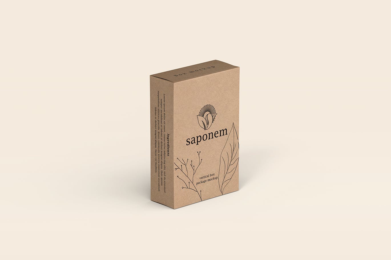 立式纸盒肥皂包装样机 Vertical Kraft Paper Box Soap Packaging Mockup