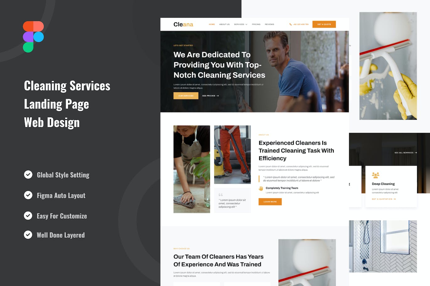 清洁服务网站着陆页UI设计Figma模板 Cleaning Services Landing Page Website Design