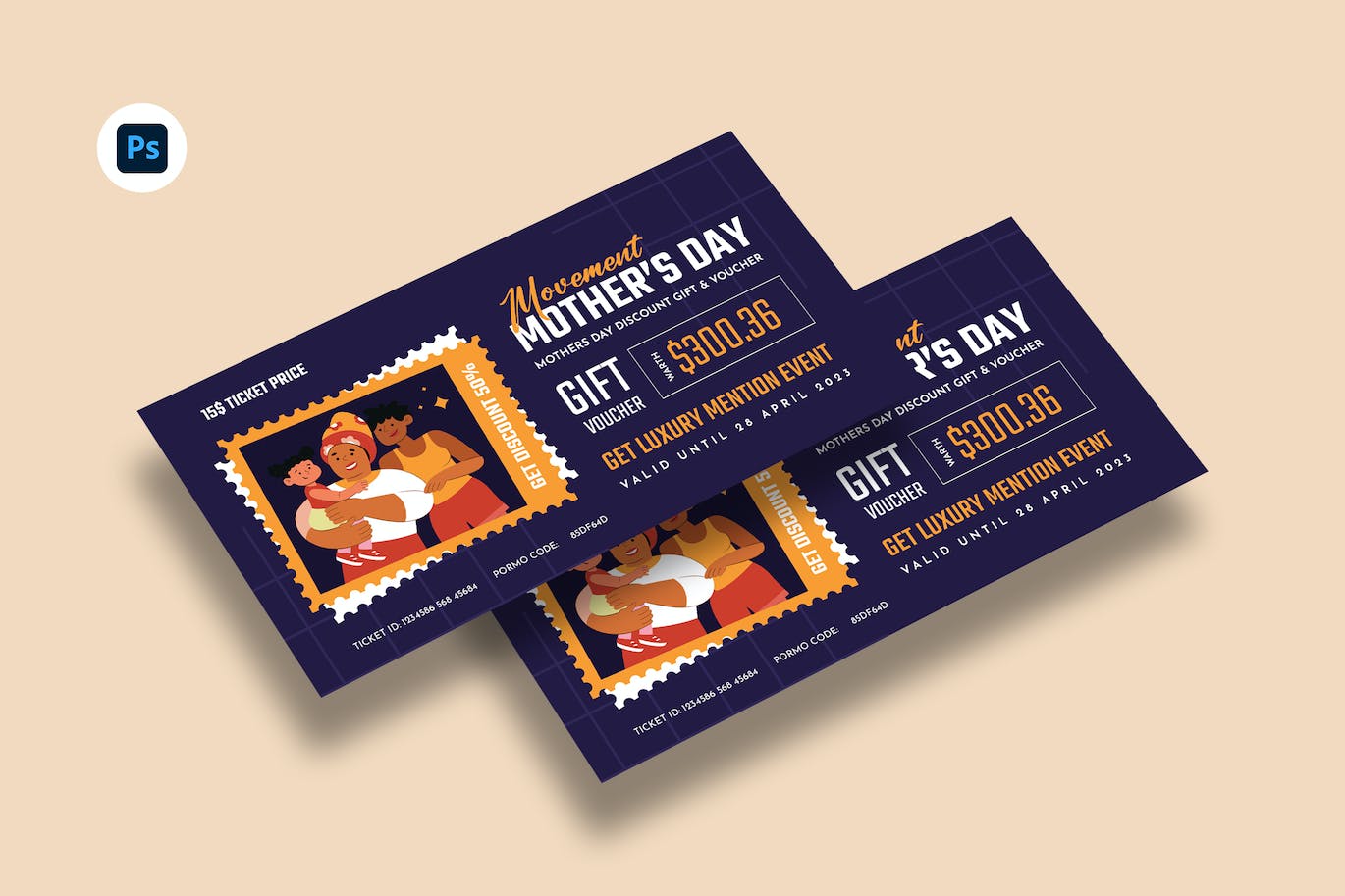 母亲节销售折扣券设计模板 Sale Mothers Day Discount Voucher Design Template