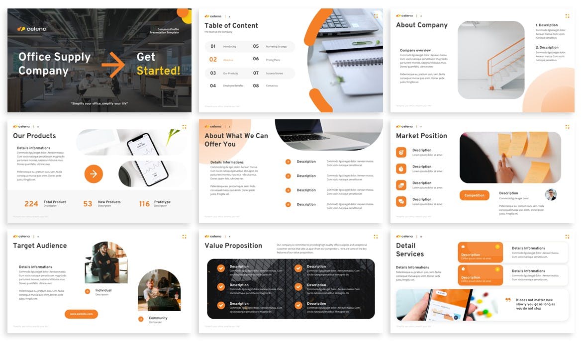 公司概况与发展路线PowerPoint演示文稿模板 Celena &#8211; Company Profile Powerpoint Template