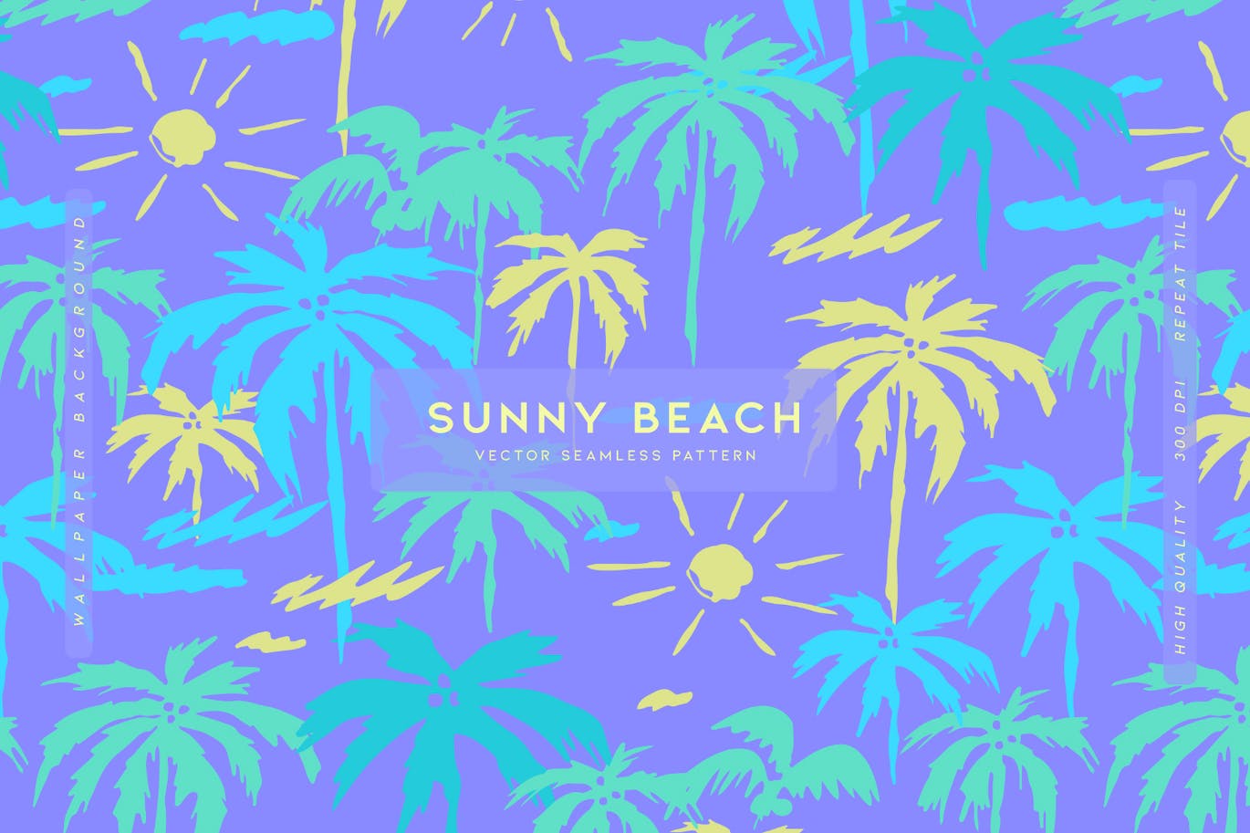 棕榈树矢量无缝图案 Sunny Beach